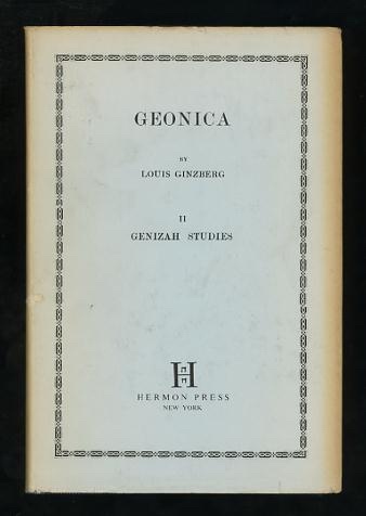 Image for Geonica: Part II: Genizah Studies  [Volume 2 (of 2) only]